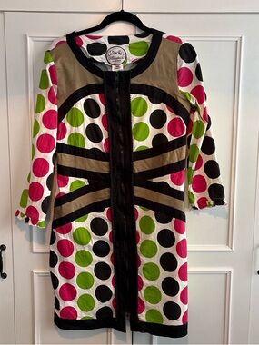 Polka Dot Midi Dress with Zip — Pink, Green & Black
